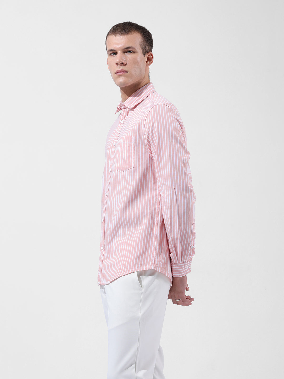 Men's Pink Slim Fit Striped Striped Shirt
