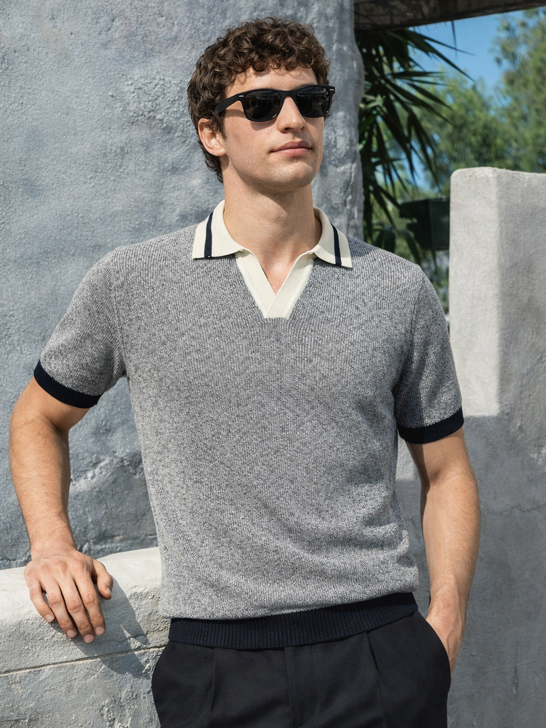 Men's Grey Slim Fit Polo T-Shirt - Image 1