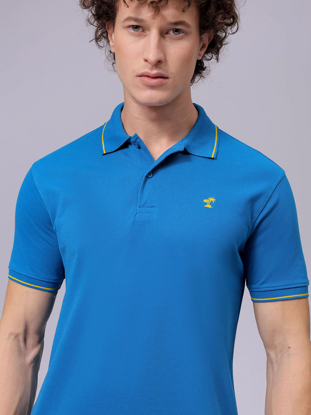 Men's Blue Slim Fit Solid Polo Collar T-shirt – TIGC