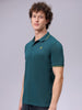 Men's Green Slim Fit Solid Polo Collar T-shirt