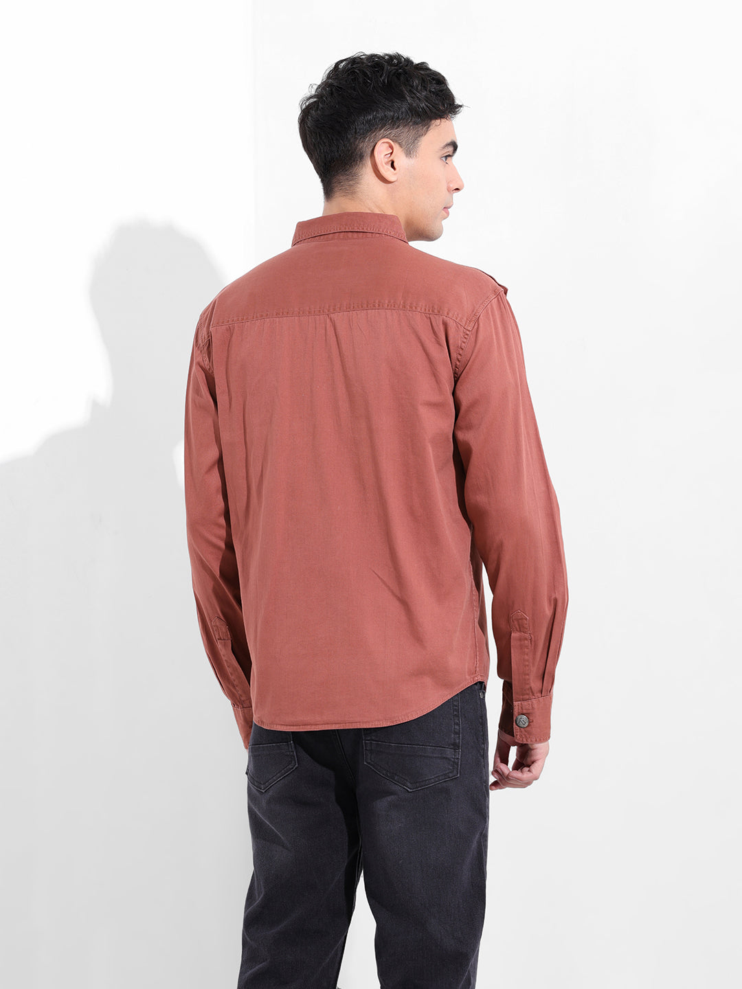 Men's Maroon Regular Fit Solid Vintage Shirt
