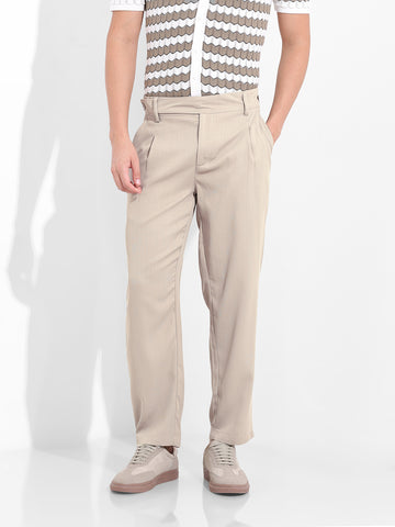 Men's Grey Regular Fit Solid Casual Trousers