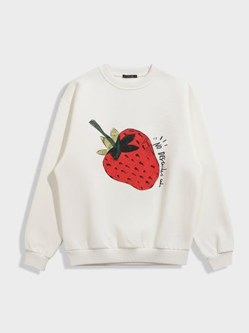 Men's Cream Relaxed Fit Graphic Printed Casual Sweatshirt