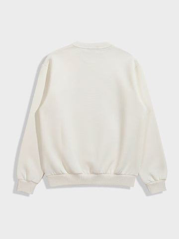 Men's Cream Relaxed Fit Graphic Printed Casual Sweatshirt