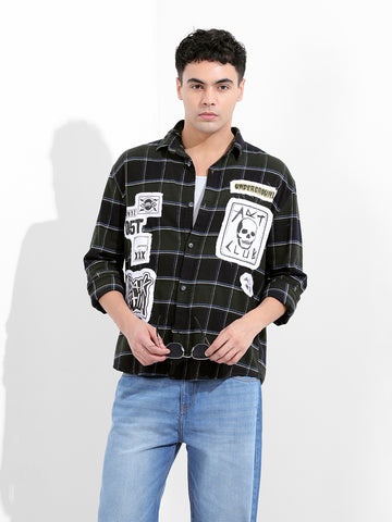 Men's Green Relaxed Fit Printed  Street Shirt