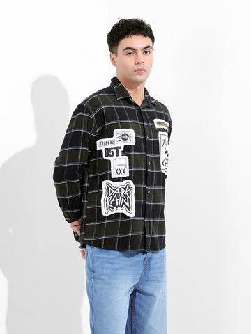 Men's Green Relaxed Fit Printed  Street Shirt