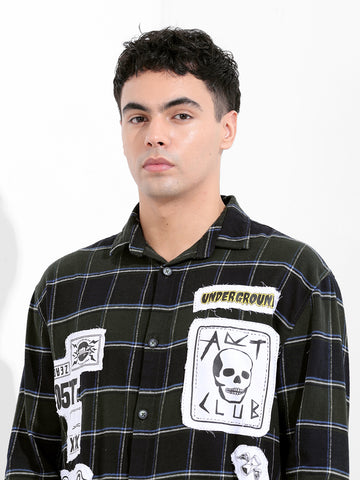 Men's Green Relaxed Fit Printed  Street Shirt