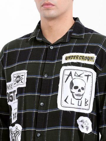 Men's Green Relaxed Fit Printed  Street Shirt