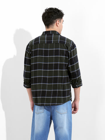 Men's Green Relaxed Fit Printed  Street Shirt