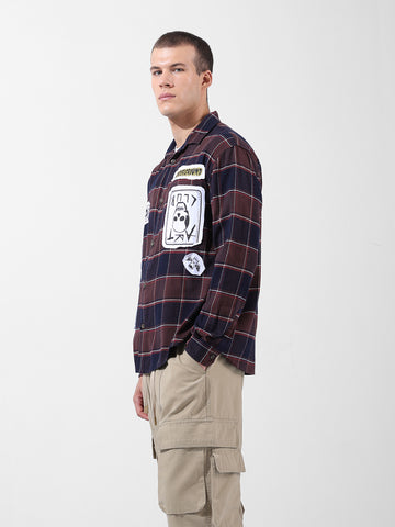 Men's Brown Relaxed Fit Printed  Street Shirt