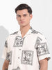 Men's Beige Relaxed Fit Embroided  Resort Wear Shirt