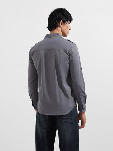 Men's Grey Regular Fit Solid Street Shirt