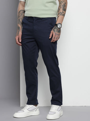 Men's Navy Blue Blue Regular Fit Casual Chinos
