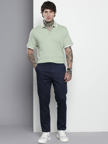 Men's Navy Blue Blue Regular Fit Casual Chinos