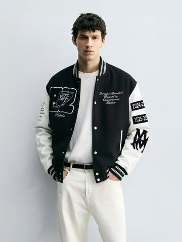 Men's Black Regular Fit Embroided Casual Jacket