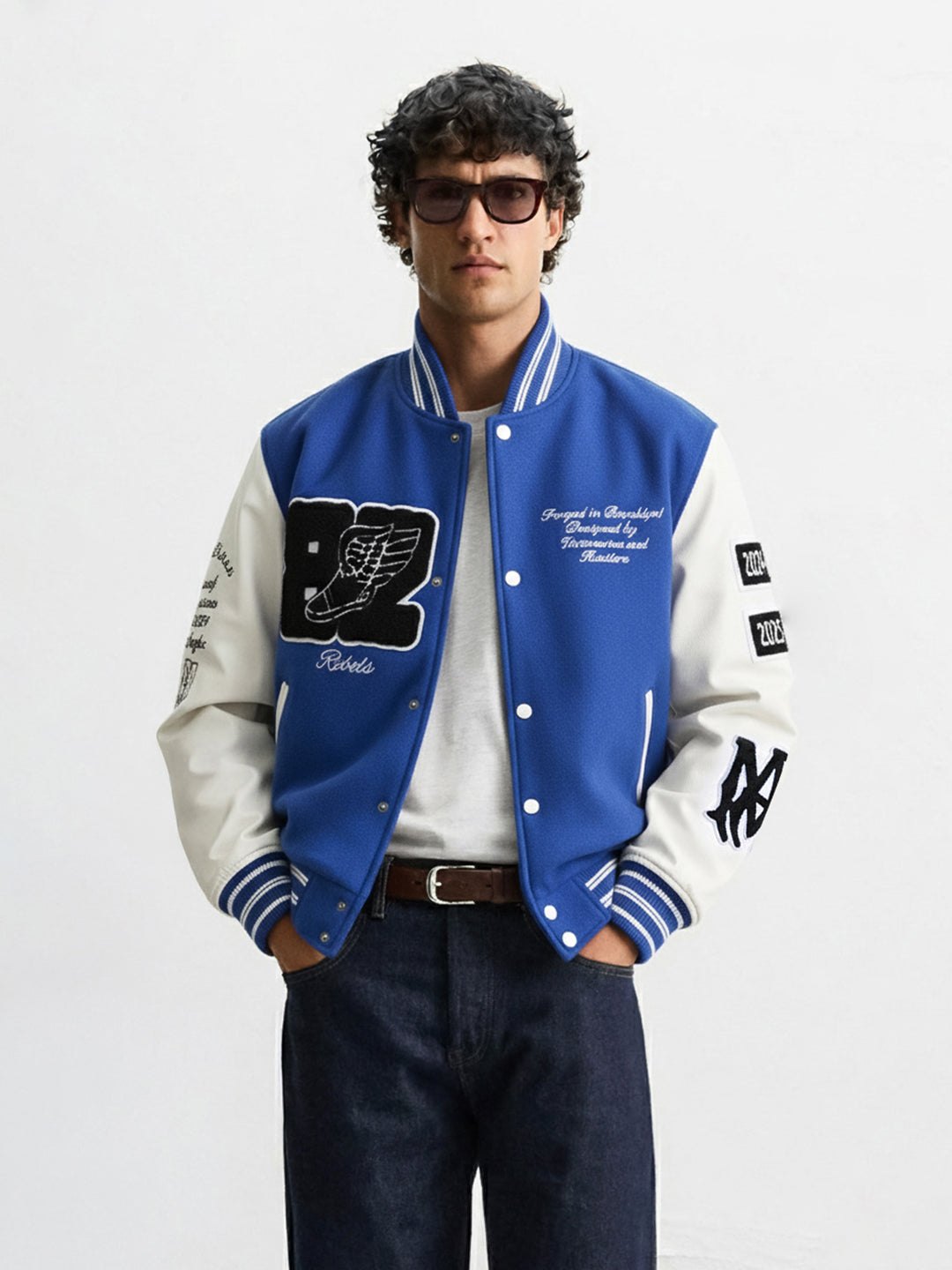 Men's Blue Regular Fit Embroided Casual Jacket