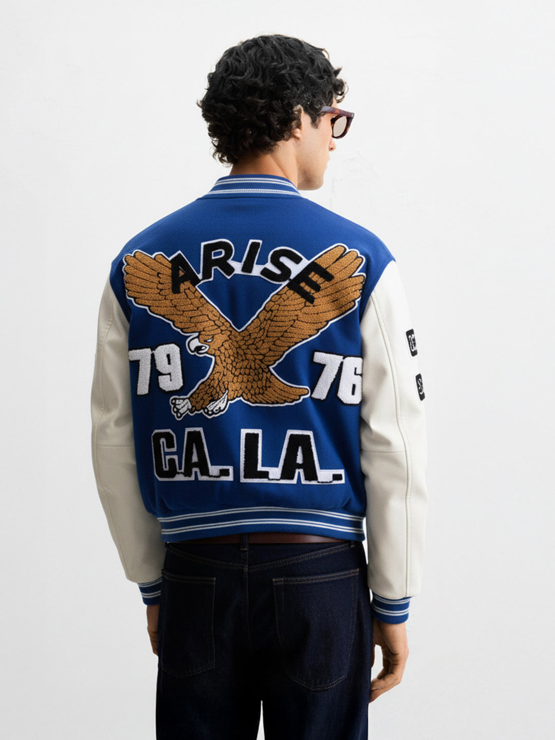 Men's Blue Regular Fit Embroided Casual Jacket