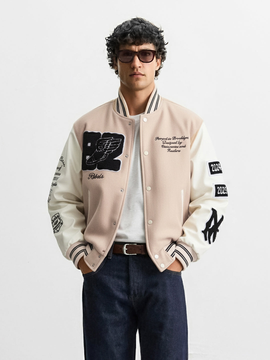 Men's Cream Regular Fit Embroided Casual Jacket