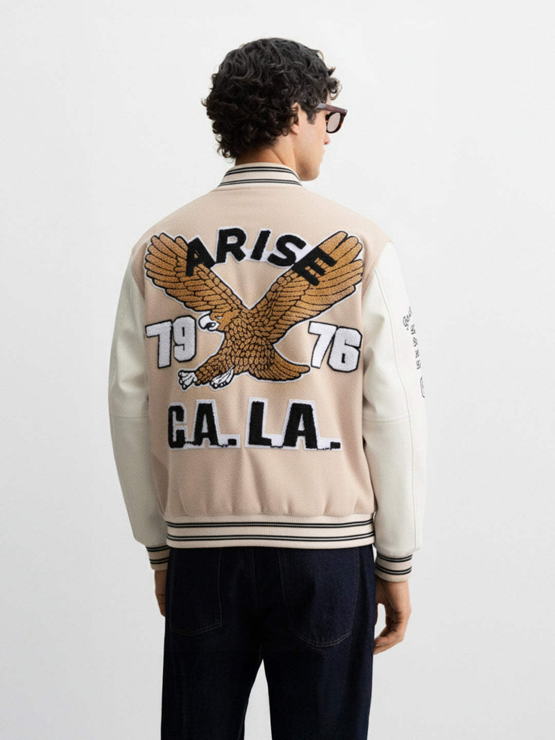 Men's Cream Regular Fit Embroided Casual Jacket