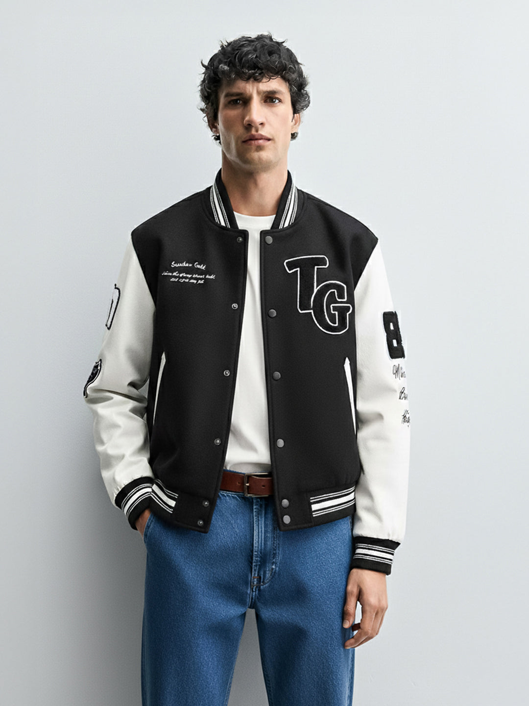 Men's Black Regular Fit Embroided Casual Jacket