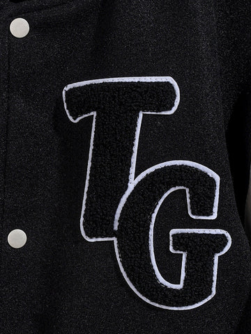 Men's Black Regular Fit Embroided Casual Jacket