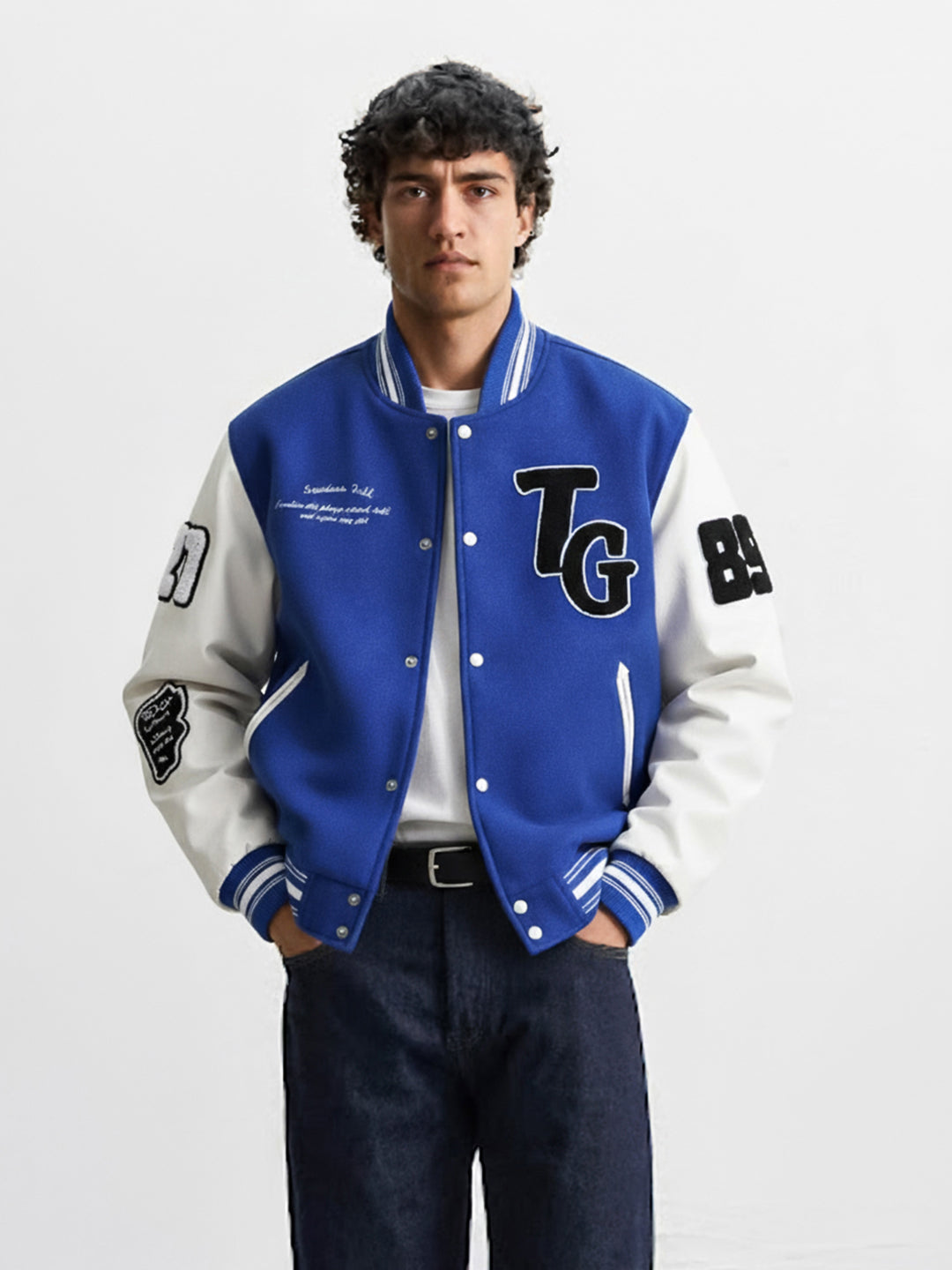 Men's Blue Regular Fit Embroided Casual Jacket
