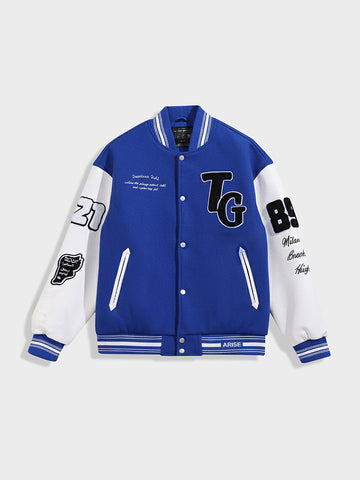 Men's Blue Regular Fit Embroided Casual Jacket
