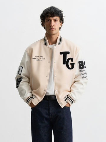 Men's Cream Regular Fit Embroided Casual Jacket