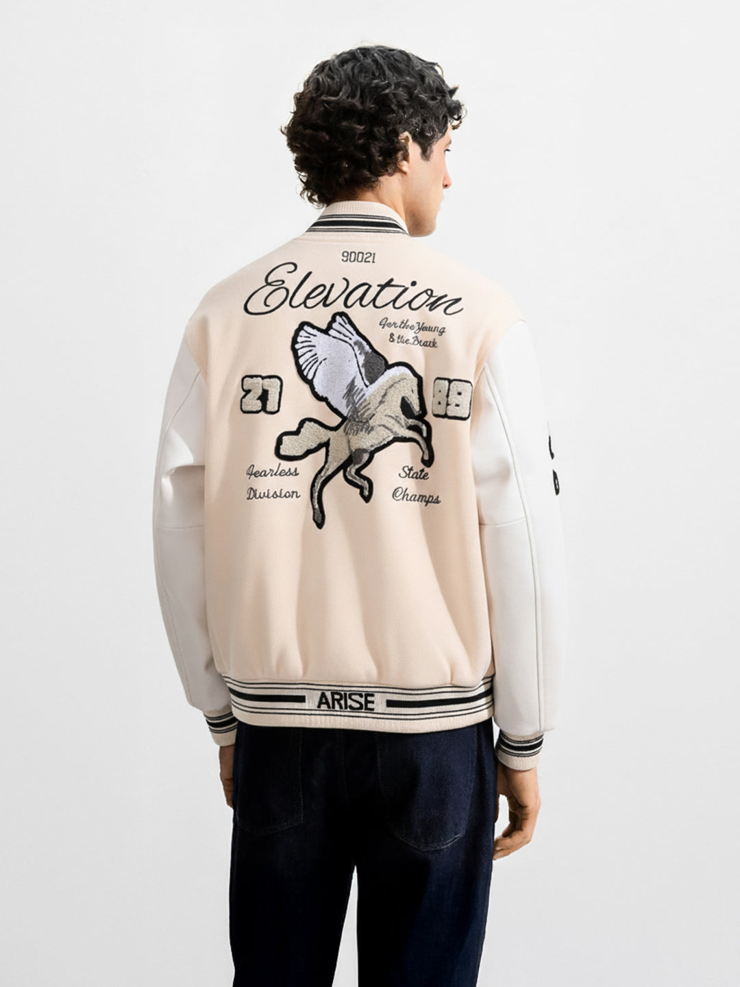 Men's Cream Regular Fit Embroided Casual Jacket