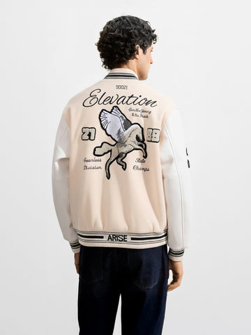Men's Cream Regular Fit Embroided Casual Jacket