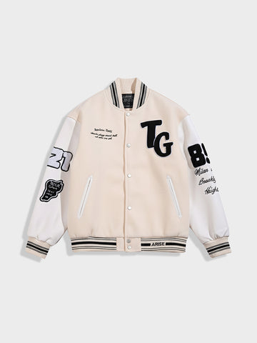 Men's Cream Regular Fit Embroided Casual Jacket