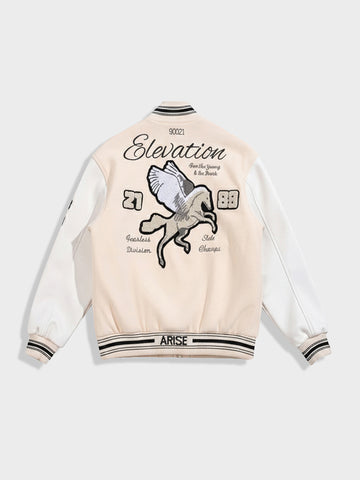 Men's Cream Regular Fit Embroided Casual Jacket