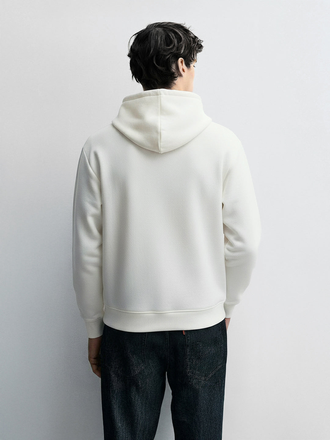 Men's Cream Oversized Fit Embrodered Casual Sweatshirt