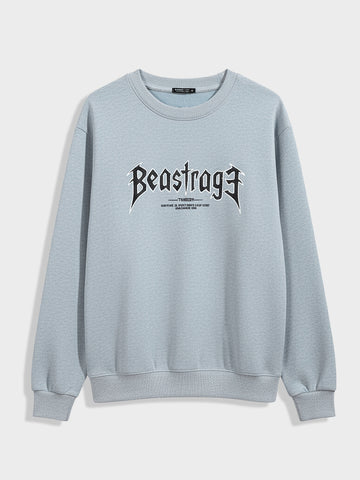 Men's Blue Relaxed Fit Graphic Printed Casual Sweatshirt