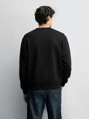Men's Black Relaxed Fit Embroided Casual Sweatshirt