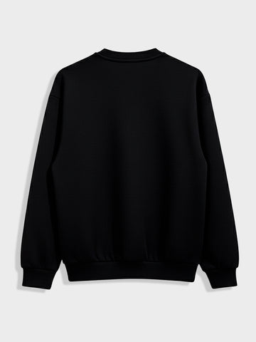 Men's Black Relaxed Fit Embroided Casual Sweatshirt