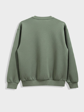 Men's Green Relaxed Fit Embroided Casual Sweatshirt