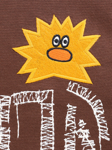 Men's Brown Relaxed Fit Embroided Casual Sweatshirt