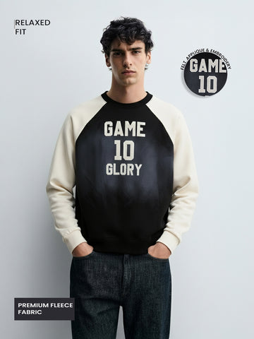 Men's Black Relaxed Fit Embroided Casual Sweatshirt