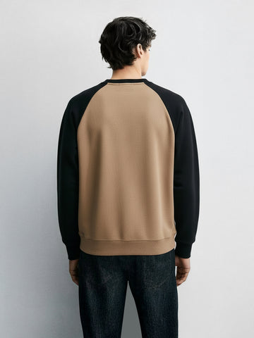 Men's Beige Relaxed Fit Embroided Casual Sweatshirt