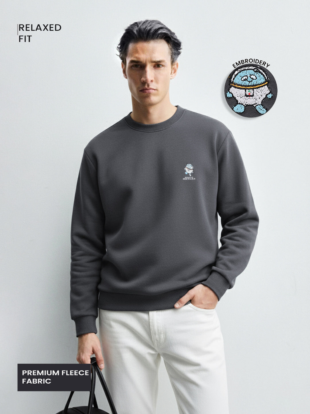 Men's Grey Relaxed Fit Graphic Printed Casual Sweatshirt