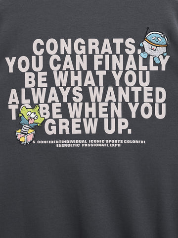 Men's Grey Relaxed Fit Graphic Printed Casual Sweatshirt