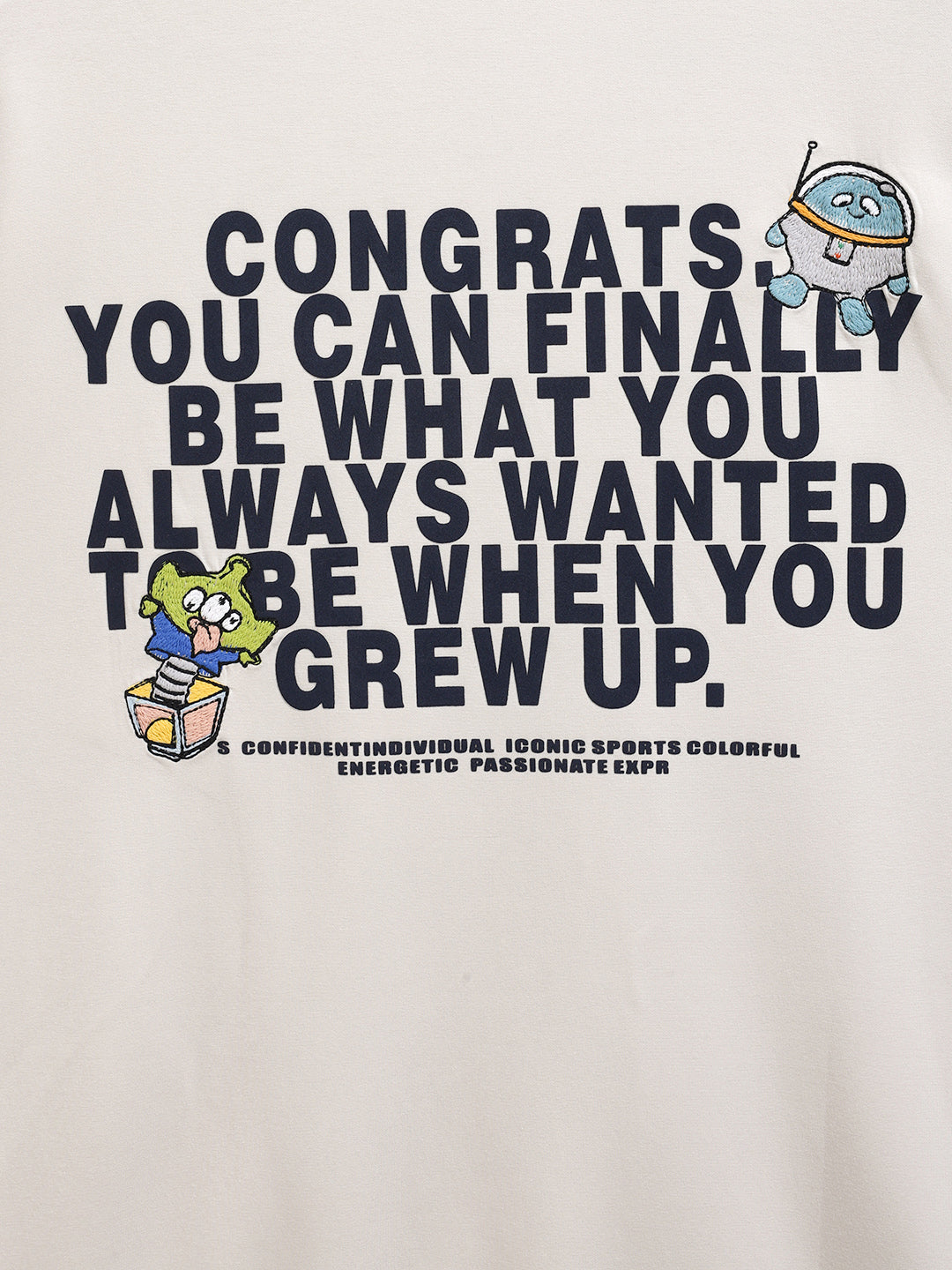 Men's Cream Relaxed Fit Graphic Printed Casual Sweatshirt