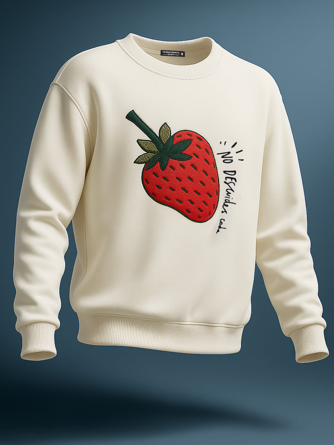 Men's Cream Relaxed Fit Graphic Printed Casual Sweatshirt