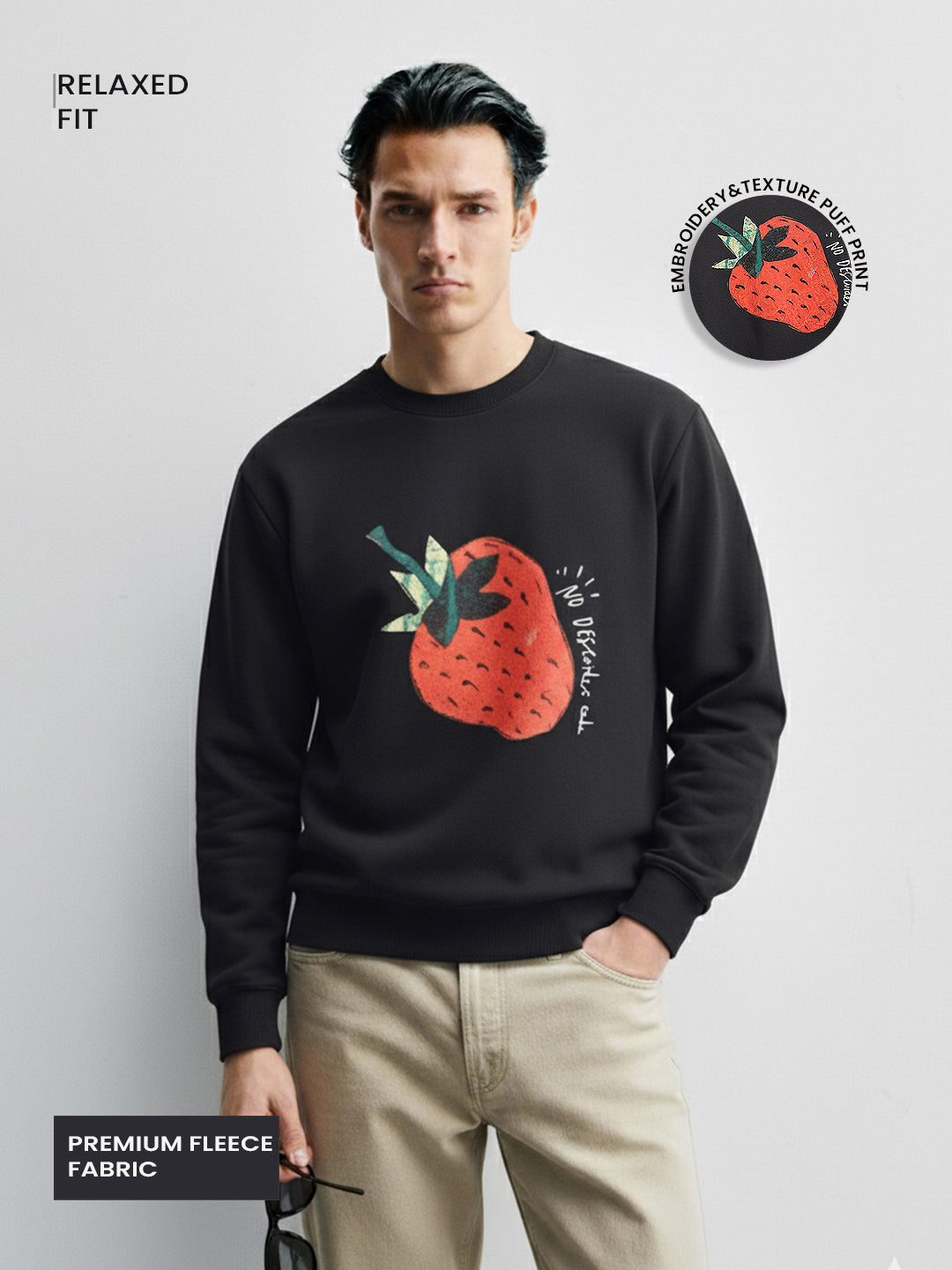 Men's Grey Relaxed Fit Graphic Printed Casual Sweatshirt