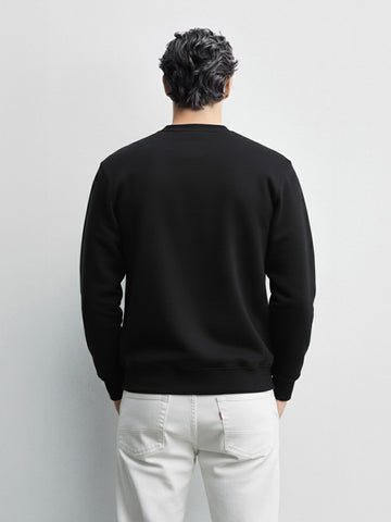 Men's Black Relaxed Fit Embroided Casual Sweatshirt
