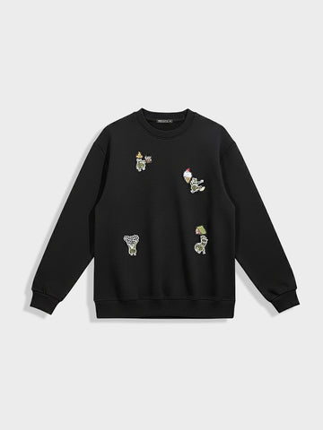 Men's Black Relaxed Fit Embroided Casual Sweatshirt