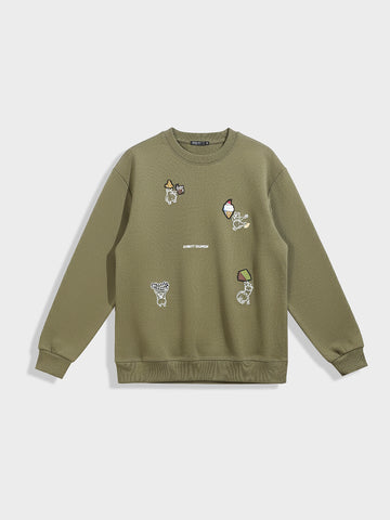 Men's Olive Relaxed Fit Embroided Casual Sweatshirt