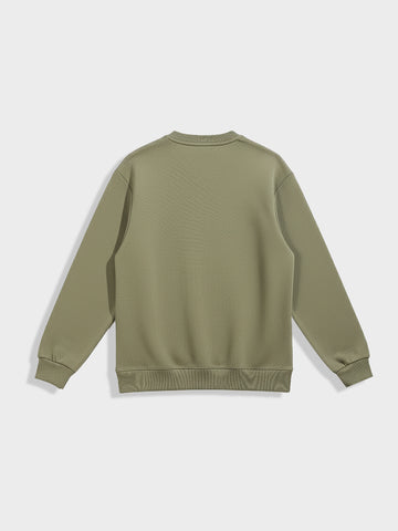 Men's Olive Relaxed Fit Embroided Casual Sweatshirt