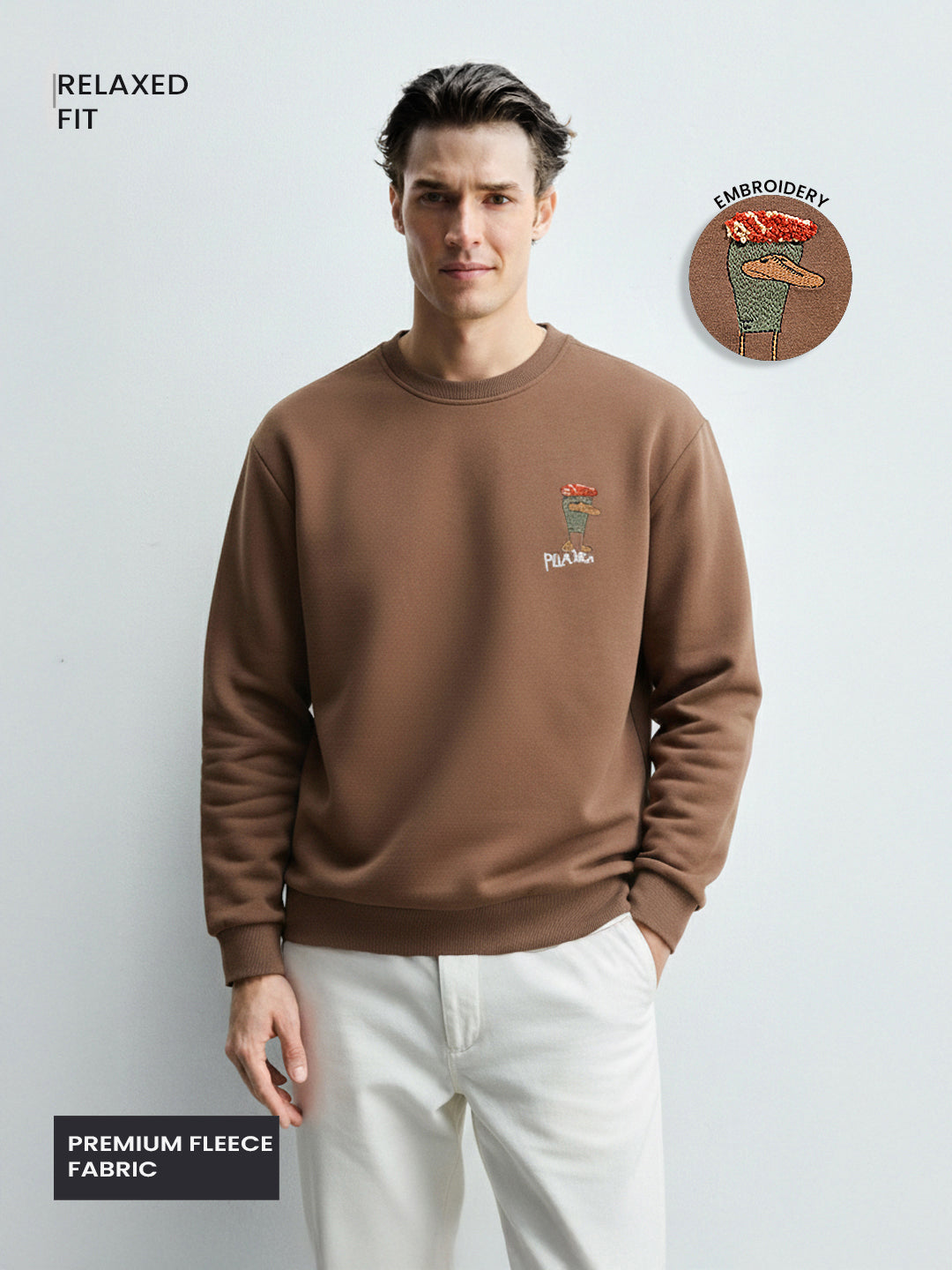Men's Brown Relaxed Fit Graphic Printed Casual Sweatshirt